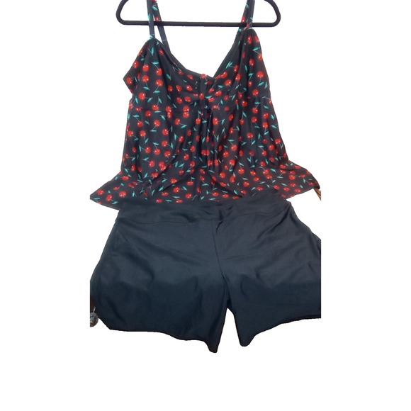 Avidlove Other - Avidkove Sz 4X Bathing Suit Tank Blk Cherries w/3X Bottoms Solid Black Plus Size